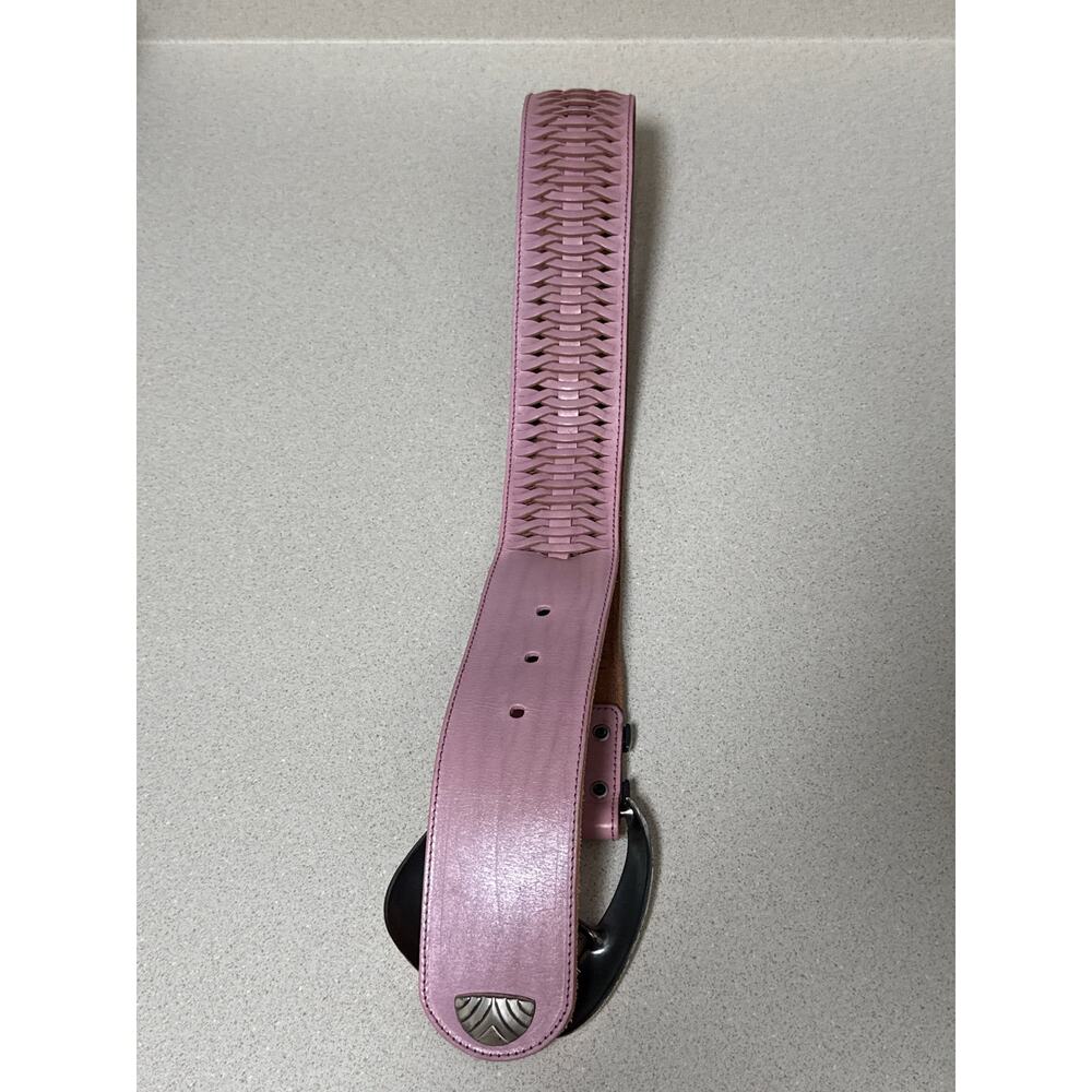 Vintage Y2K AVION Boho Baby Pink Leather Big Buckle Wide Sling Belt Size Small - Picture 5 of 6
